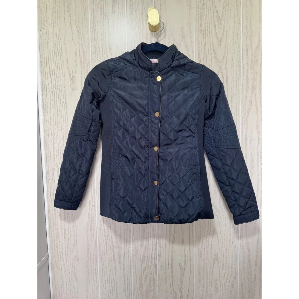 Kids Navy Blue Quilted Hooded Puffer Jacket Size L 12 Fall Jacket